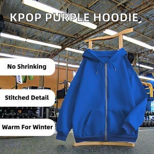 Sweat à capuche en coton tissé violet pour femme, design brodé de lettres décontracté d'hiver, anti-rétrécissement, KPOP Idol Bangtan Boys Come - Product Image 2