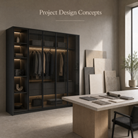 Armoire à portes vitrées en charbon de bois GoldenHome |   Cadre en métal fin |   LED Chaud Intérieur |   Étagères et tringle à suspendre |   Minimaliste moderne