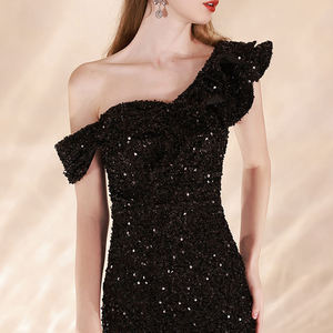 Abito da Sera <span class=keywords><strong>Elegante</strong></span> Personalizzato Monospalla con Orlo <span class=keywords><strong>a</strong></span> <span class=keywords><strong>Balze</strong></span> e Spacco, <span class=keywords><strong>Vestito</strong></span> Lungo di Lusso con Paillettes Scintillanti - Product Image 5