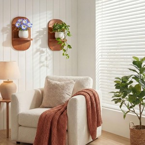 Wooden <b>Wall</b> Mounted <b>Flower</b> Stand Oval Shape Living Room Decor Storage Rack For Plants And Succulents - Product Image 2