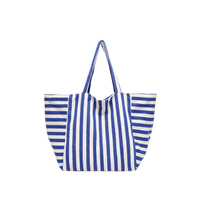 Tas Tote Kanvas Lembut Gaya Vintage Kapasitas Besar Bergaris Tas Tangan Wanita untuk Belanja Santai & Perjalanan Tas Selempang Wanita