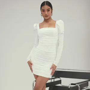 Professional Custom Manufacturer Women Clothing Bodycon Wrap White Jersey Gathered Mini Dress