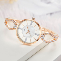 Jam Tangan Wanita SINOBI Terbaru dengan Mesin SEIKO, Mewah, Berlapis Emas, Set Gelang Quartz