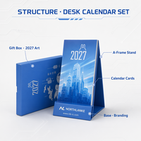 Calendrier de bureau promotionnel 2027 en gros, support en A avec impression personnalisée d'illustrations et de logo, cadeau d'entreprise pour bureau OEM