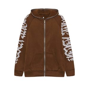 Unisex Y 2 <span class=keywords><strong>k</strong></span> Zip up con scritta grafica su faccia Punk Goth felpe con cappuccio e felpe estetiche per uomo - Product Image 3
