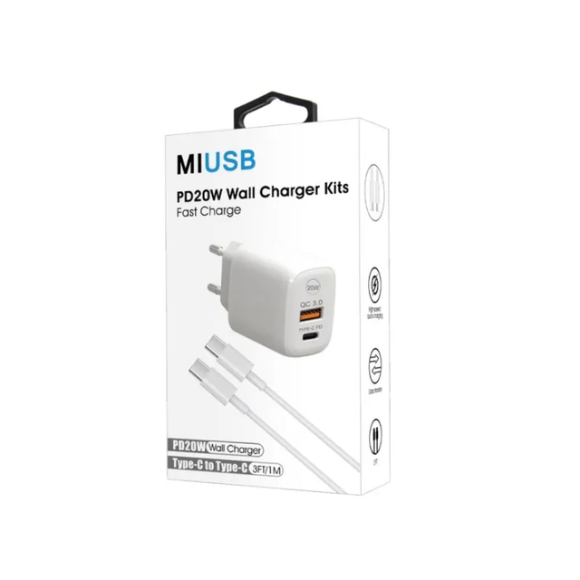 PD20W Phone Charger Oem Type C Cell Phone Fast Usb Wall Charger with Type C to Type Cable Mobile Phone Charger With Package