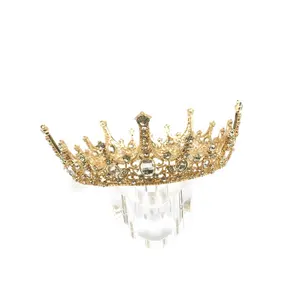 शादी स्फटिक मुकुट जन्मदिन का केक क्राउन के लिए स्वर्ण धातु स्फटिक राजकुमारी क्राउन फूल सजावट