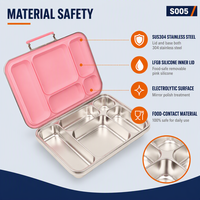 Boîte à lunch Risheng mignonne, sans BPA, chauffable, portable, 5 compartiments, réutilisable, en acier inoxydable 304, étanche, pour les enfants à l'école