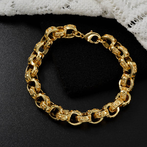 Bracelet personnalisé en cuivre anti-ternissement, ovale, creux, embossé, tendance, unisexe, à maillons fins. - Product Image 5