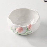 Madou 350 ml – Assiette en céramique 3D style coréen Tulipe, peinte à la main, pour petit-déjeuner, gâteaux et desserts