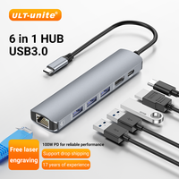 ULT-unite Usb-C 6 en 1 Hub Usb3 Hdmi Gigabit Ethernet Hub Hdmi 4K Pd 100W Usb 3,0 Tipo C Multipuerto Hub