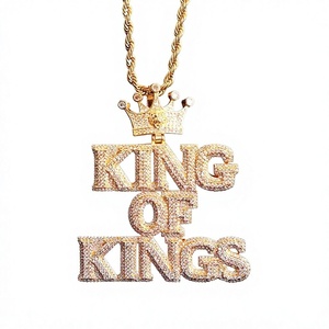 Collier pendentif Couronne des Rois en Moissanite, Argent 925, Strass, Bijoux Bling pour Hommes - Product Image 1
