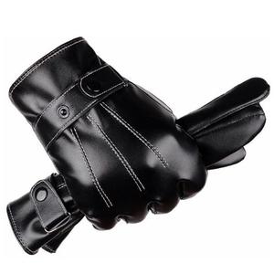 Gants en cuir à doigts entiers, taille unique, unisexe, pour la conduite en moto en plein air, compatibles avec les écrans tactiles, imperméables, coupe-vent, doublés de polaire - Product Image 1