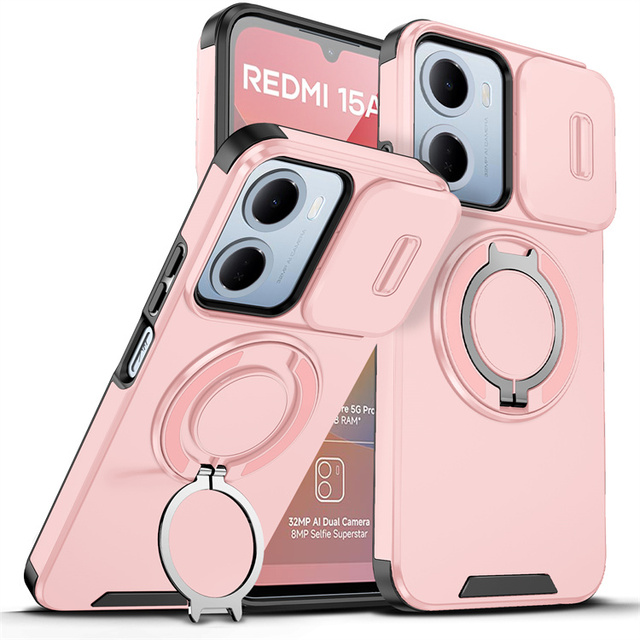 Anti-Drop Anti-Scratch Magnetic Phone Cover,Rotatable Ring Kickstand,Raised Screen Camera Edge Case for Redmi 15A/A7 Pro/Turbo 5