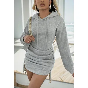 Wholesale Custom Long Sleeve Streetwear Hoodie Dress Women Blank Pullover Stacked Sweatshirt Dress