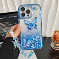 Pour Redmi 15/15C/14C/13C/A5/K70E/Note 14 Pro Plus/A3X Coque de téléphone de luxe transparente 3 en 1 avec effet papillon brillant dégradé et chaîne de perles