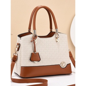 Elegant Large-Capacity Women's Cotton Color-Blocking Multi-Layer Bucket Shape Tote Bag <strong>Shoulder</strong>/Crossbody <strong>Strap</strong> Zipper Closure - Product Image 3