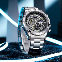 Montre à quartz pour homme avec cadran squelette, aiguilles lumineuses, bracelet en acier inoxydable, étanche 30M, boîtier en alliage de 42 mm