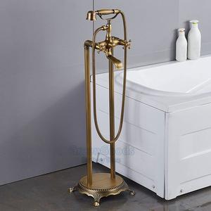 Robinet de bain en laiton Antique avec support au sol, sans cuivre, mitigeur de baignoire et de <span class=keywords><strong>douche</strong></span> - Product Image 2
