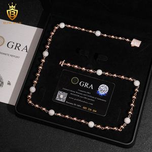 8mm personalizzato ghiacciato fuori palla con perline lunghe collana in <span class=keywords><strong>argento</strong></span> 925 catene in oro rosa per gli uomini Rapper moda gioielli Hip Hop - Product Image 3