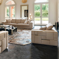 Ensemble de canapés en cuir mat de style italien mi-siècle, design en ligne droite, pour salon haut de gamme