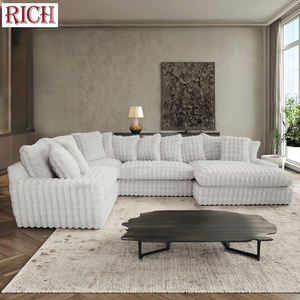モダンなコーデュロイベルベットファブリックソファ4ピース断面チェーン付きL字型モジュラーコーナーカウチホームヴィラ用リビングルームホテル - Product Image 2