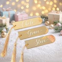 Marque-places en acrylique miroir, étiquettes cadeaux vierges en acrylique DIY, marque-places nominatifs avec pompons pour la décoration de table de mariage et de fête d'anniversaire