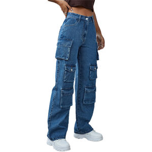 Rue Hip Hop Baggy Jeans Femmes Avec Plusieurs Poches Lavé Large Jambe Jeans Mode Taille Haute Cargo Pantalon Femmes - Product Image 4