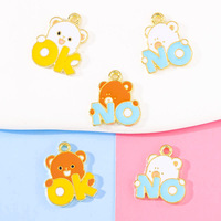 Nouveaux accessoires en alliage pour bijoux DIY, style dessin animé mignon, pendentifs, colliers, bracelets, porte-clés et petits charms motif petit ours OK NO