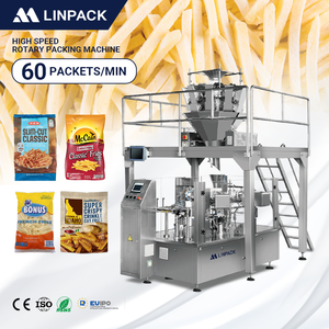 LINPACK sepenuhnya otomatis plastik Doypack kemasan 2500g 5000g beku kentang goreng pra-buat kantong mesin kemasan Putar