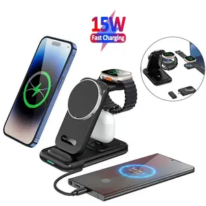 4 Trong 1 Sạc Không Dây Dock Đa 15W Qi Nhanh Chóng Sạc 3 Trong 1 Sạc Không Dây Trạm Cho iPhone Iwatch 5 6 7 8 Airpods Ipad