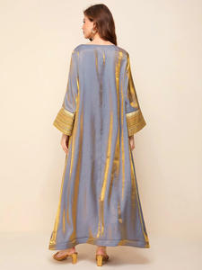 N-2 Abaya Modesta de Dubái Árabe en Algodón Brillante Ropa Musulmana Tradicional de Lujo con Organza Centelleante para Mujer Corte A Azul - Product Image 3