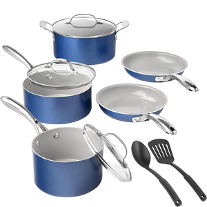 High Quality Ceramic Coated <b>Pots</b> <b>And</b> <b>Pans</b> Stainless Steel Handle 10-Piece Aluminum Cookware Set - Product Image 1