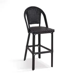 佛山现代设计黑色吧凳高品质户外藤编金属吧椅餐厅餐厅酒店