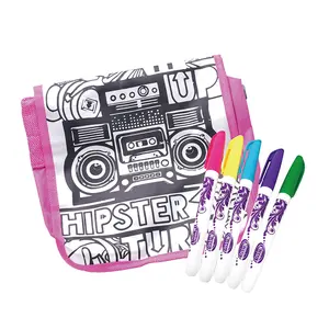 กระเป๋าแฟชั่น DIY มีปากกา5สีเขียนดูเดิลกระเป๋าถือของคุณเองสำหรับเป็นของขวัญสำหรับเด็กผู้หญิง