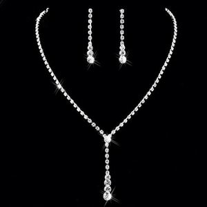 Bride Wedding Engagement Anniversary Party Gift Sapphire <b>Crystal</b> Rhinestone Tassel Necklace Earrings Set Silver Plated Classic - Product Image 1