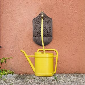 Fontana da Parete con Rubinetto, Lavello da Giardino in Ghisa 40 X 24 X 15 cm, Marrone Anticato, Illuminata con Acqua Corrente, Resistente alle Intemperie - Product Image 2