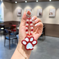 Porte-clés mignon en forme de patte de chat en cristal, pendentif pour téléphone portable, pour femmes et filles, décoration de sac à main, sac à dos, cadeau
