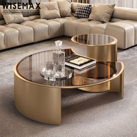 Meubles WISEMAX Meubles de maison de luxe Table basse en verre trempé Table basse moderne en demi-cercle pour bureau et hôtel