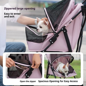 छोटे कुत्तों के लिए पालतू स्टूलर 4-व्हील गुलाबी पालतू कुत्ते बिल्लियों फोल्डेबल कुत्ते वाहक सांस लेने योग्य दृश्य जाल यात्रा - Product Image 3