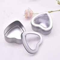 Boîte en fer blanc argenté en gros avec fenêtre, en forme de cœur, pour bougies, conteneur personnalisé avec logo, pour crème cosmétique, produits ménagers