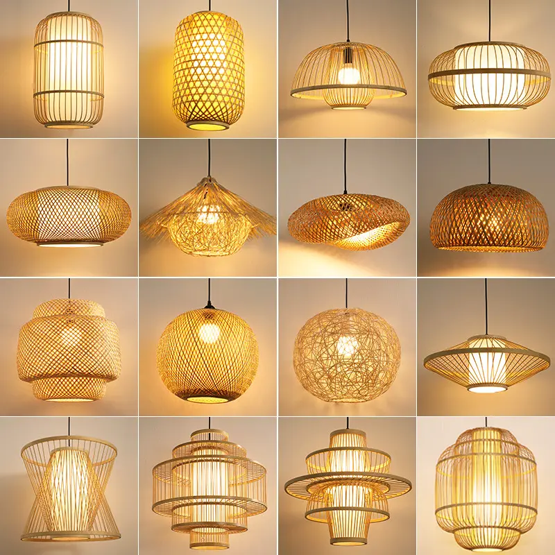 Handmade De Vime Pendurada Rattan Lâmpadas De Luz Pingente de Lâmpada De Bambu Tecelagem