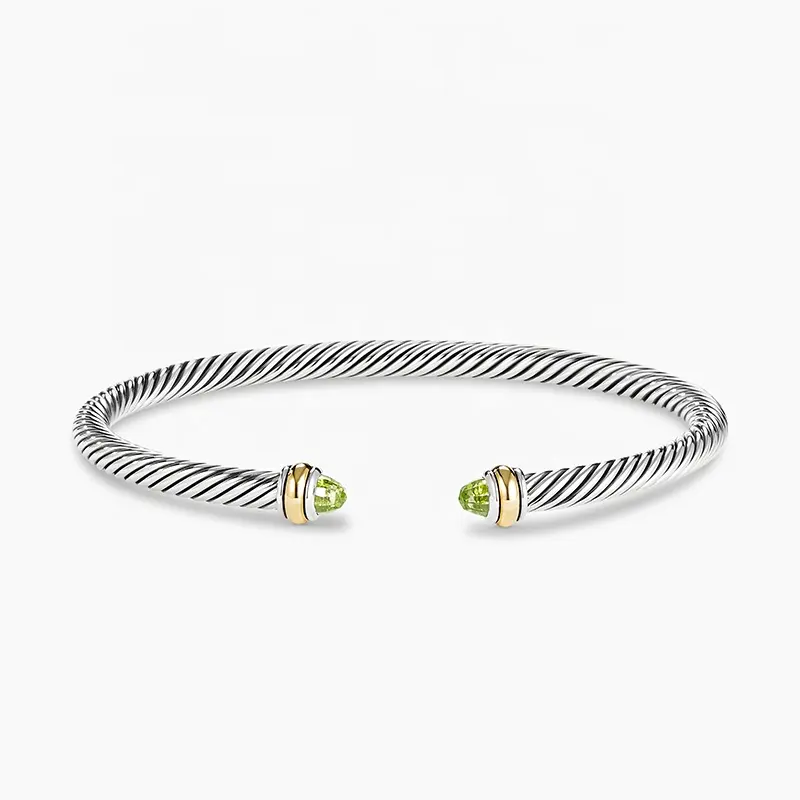 Merek perhiasan mewah mewah desainer 925 perak murni Peridot memutar Helix kabel klasik gelang untuk wanita