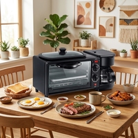 Appareil de petit-déjeuner multifonction 3-en-1 (poêle, cafetière, grille-pain) avec protection contre la surchauffe et 3 boutons mécaniques indépendants