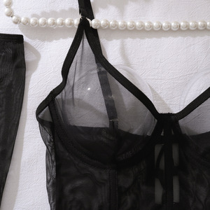 Conjunto de lencería transparente de 4 piezas Yicheng: sujetador largo, tanga, guantes y medias hasta el muslo, ropa interior sexy - Product Image 6