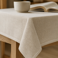 Nappe beige aspect lin rectangulaire en polyester, imperméable et résistante aux taches, protection de table pour repas en extérieur