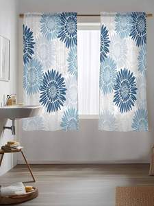 Rideaux <span class=keywords><strong>Bleu</strong></span> Gris Tournesols pour Chambre à Coucher, Rideaux de Fenêtre Bohème Vintage à Motifs Floraux Rustiques, Voiles de Cuisine à Fleurs, 2 Panneaux - Product Image 5