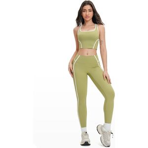 Ensemble de sport deux pièces pour femme : débardeur dos nageur à col carré et leggings taille haute avec bande latérale, tenue de yoga extensible dans les quatre sens - Product Image 2