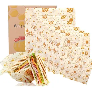 Paquete de almuerzo de sándwich de alta calidad, envolturas de cera de abeja reutilizables para alimentos, respetuoso con el medio ambiente