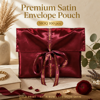 Pochette de luxe en satin bordeaux pour extensions capillaires avec logo, double couche, idéale pour livres et sous-vêtements